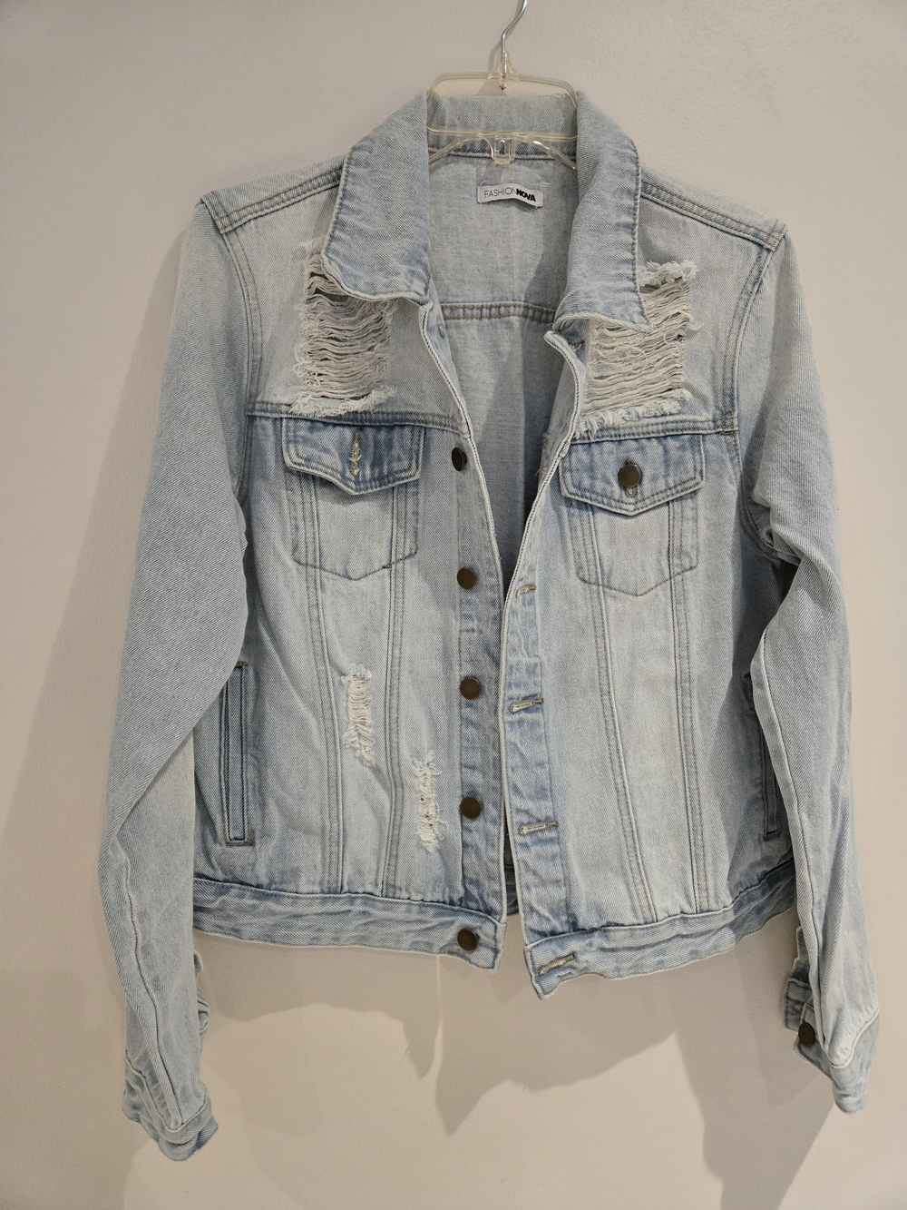 Light Blue Distressed Denim Jacket - Fashion Nova